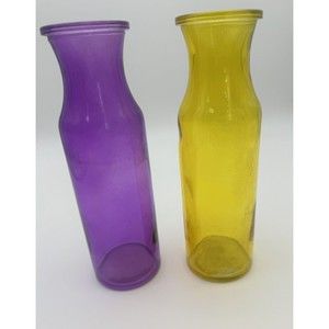 Milk Jar Vase Farmhouse Yellow & Purple Glass 7.5" tall, house decor